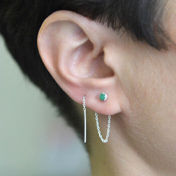Emerald May Birthstone Silver Threader Earrings, 3 of 9