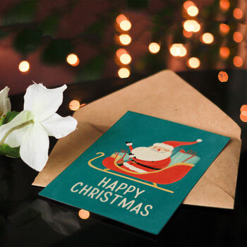 Jolly Santa Claus With Presents On Sleigh Christmas Card, 4 of 6