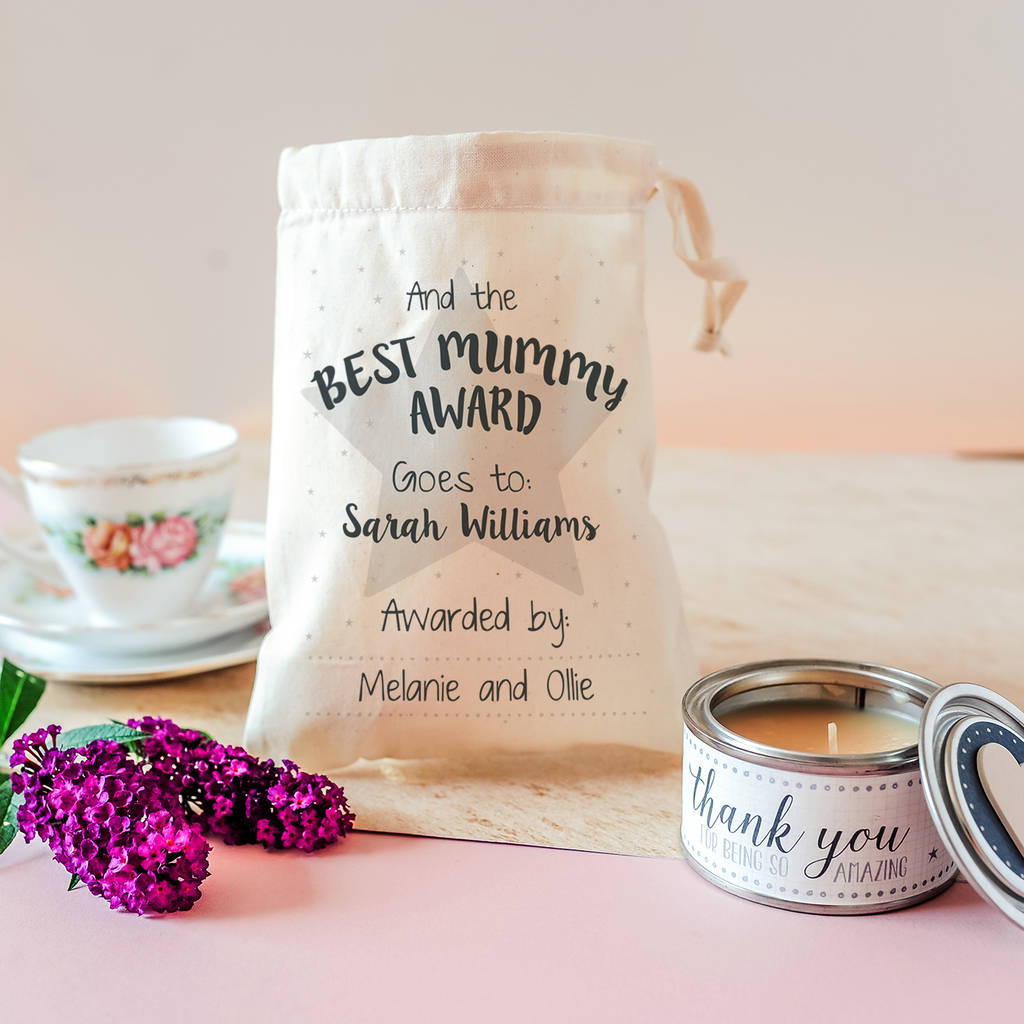 personalised mother's day candle in gift bag by the little picture