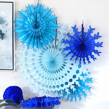 Honeycomb Tissue Paper Snowflake Fans Blues, 2 of 5