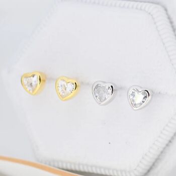 Tiny Cz Heart Stud Earrings In Sterling Silver, 2 of 10