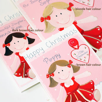 Personalised Rag Doll Girl 1st Christmas Card, 4 of 7