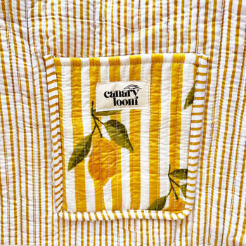 Tote Bag Cotton Yellow Lemon Quilted Beach Bag Shopper, 3 of 4