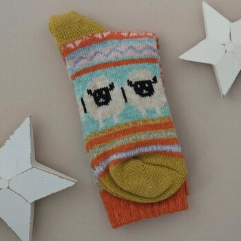 Wool Blend Sheep Socks In Orange, 2 of 2