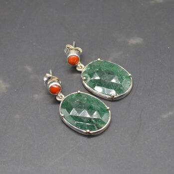 Green Aventurine Red Coral Earrings: Sterling Silver, 5 of 5