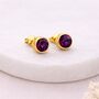 Gold Plated Sterling Silver February Amethyst Birthstone Stud Earrings – 7mm, thumbnail 1 of 7