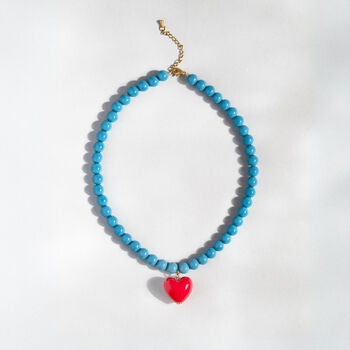 Turquoise Bead And Red Heart Necklace, 2 of 5