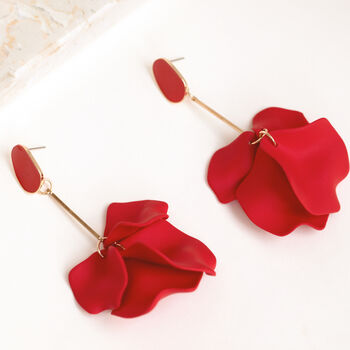 Red Hand Painted Large Petal Drop Earrings, 3 of 3