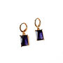 Deep Purple Square Gemstone Gold Plated Hoop Earrings, thumbnail 2 of 2