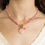 Pink And Red Gemstone Necklace With Heart And Fruit Charms, thumbnail 2 of 5