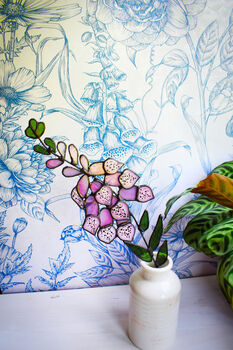 Purple And Pink Foxglove Flower Stem Faux Glass Flowers, 2 of 9