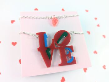 Love Necklace Acrylic Love Art Pendant Silver Plated, 10 of 10