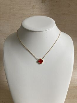 Gold Plated Red Single Clover Necklace, 6 of 7