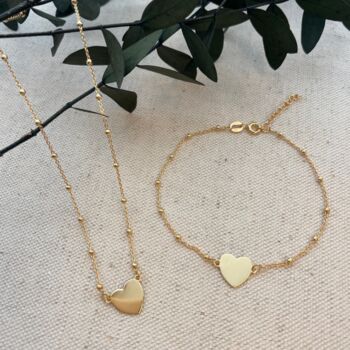 Sterling Silver Gold Plated Heart Bead Disc Necklace, 6 of 7