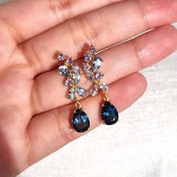 Blue Gemstone Drop Earrings In Sterling Silver And Gold, 7 of 10