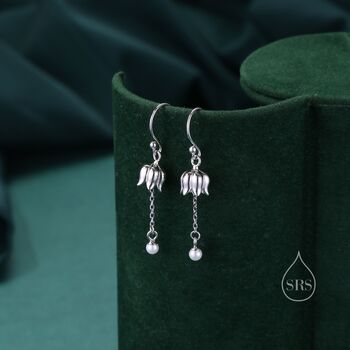 Sterling Silver Lily Of The Valley With Pearl Dangle Earrings, 4 of 10