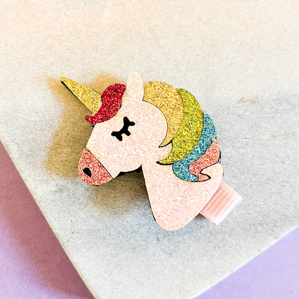 Rainbow Glitter Unicorn Hair Clip, 1 of 2