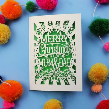 Mum And Dad Papercut Christmas Card, 2 of 5