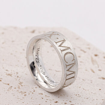 Roman Numerals Personalised Silver Ring 8mm Flat, 5 of 10