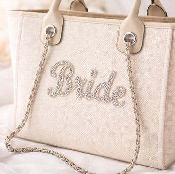 Sparkly Bride Stone Large Chain Initial Tote Bags, 3 of 4