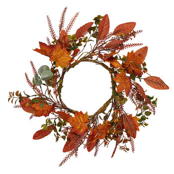 40cm Orange Mixed Leaf Foliage Autumnal Wreath, 2 of 3