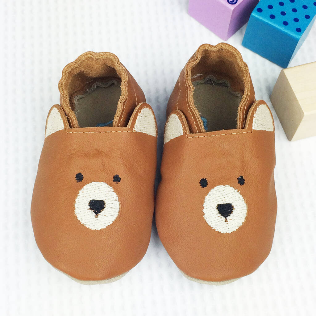 Personalised Leather Embroidered Bear Paw Baby Shoes By