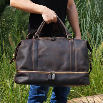 Leather Weekend Bag With Shirt Compartment, 2 of 11