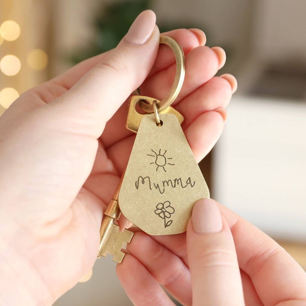 Image of Personalised 'Your Mum Drawing' Antiqued Brass Keyring