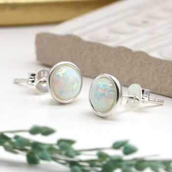 Sterling Silver White Opal Stud Earrings, 4 of 8