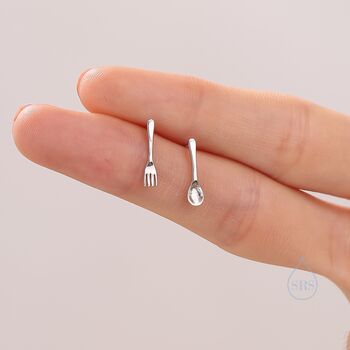 Sterling Silver Mismatched Fork And Spoon Stud Earrings, 2 of 12