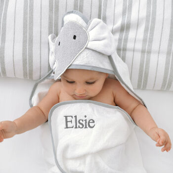 Personalised Elephant Hooded Baby Towel, 2 of 7