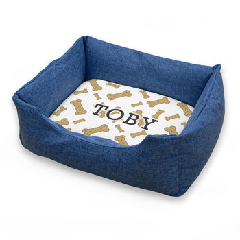 Personalised Luxury Blue Comfort Dog Bed, 8 of 12
