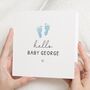 Personalised New Baby Boy Footprints Card, thumbnail 1 of 7