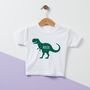T Rex Personalised Dinosaur Kid's T Shirt, thumbnail 1 of 8