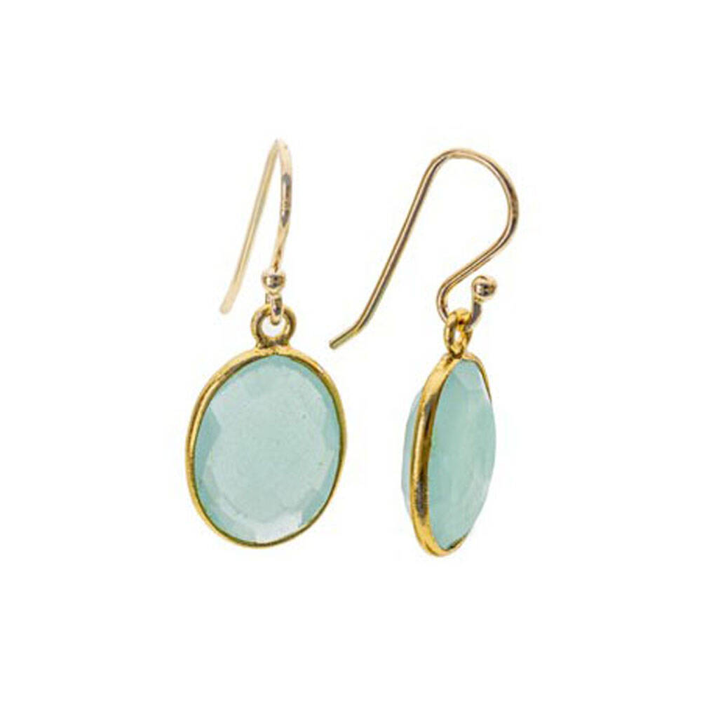 Oval Aqua Chalcedony Hook Earrings In Gold Vermeil By Oval Aqua Chalcedony Hook Earrings In Gold Vermeil By