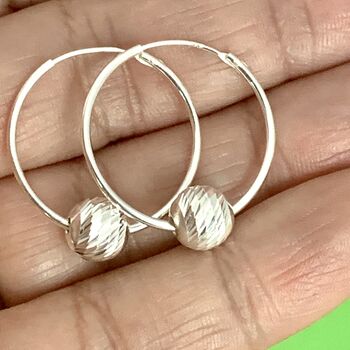 Sterling Silver Sparkly Bead Hoop Earrings, 3 of 4