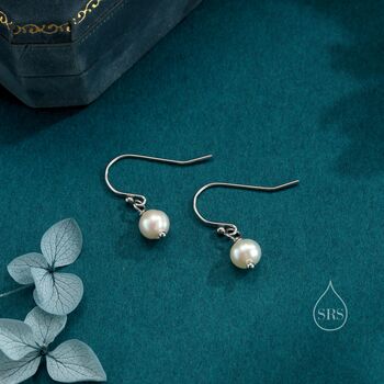 Sterling Silver Freshwater Pearl Drop Hook Earrings, 5 of 12