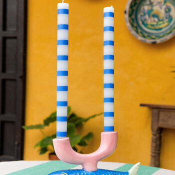 Blue And White Stripe Dinner Candles, 3 of 4