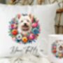 Personalised West Highland Terrier Summer Floral Dog Wreath Cushion And Mug Bundle, thumbnail 1 of 4