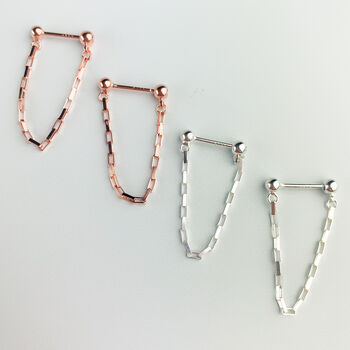 Sterling Silver Chain Dangle Loop Stud Earrings, 2 of 5