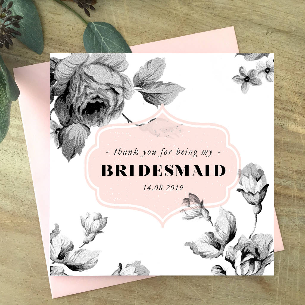 Vintage Inspired Floral Thank You Bridesmaid Card, 1 of 4