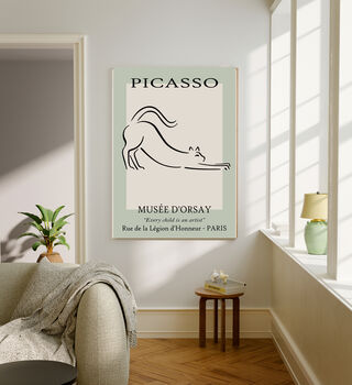 Picasso Line Drawing Green Cat Art Print, 2 of 5