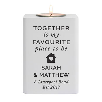 Personalised New Home White Wooden Tea Light Holder, 4 of 4