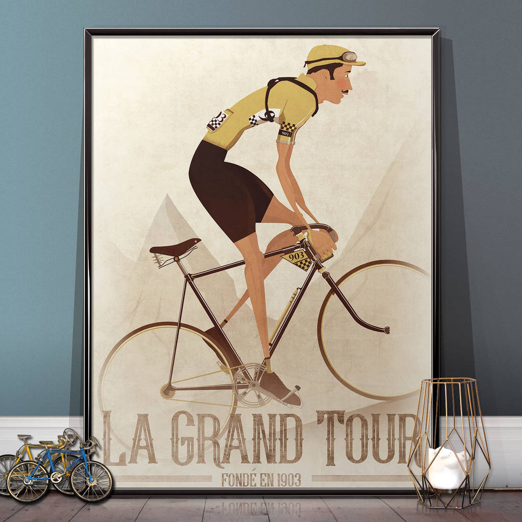 Personalised Vintage Style Cyclist Bike Art Print Gift, 1 of 6