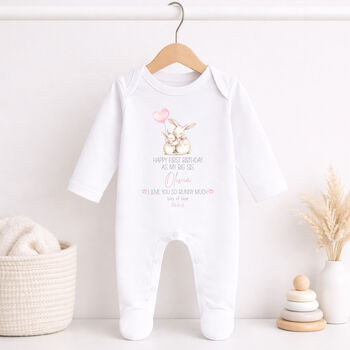 Personalised Bunny Birthday Baby Grow, 2 of 8