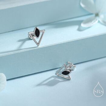 Sterling Silver Triangle And Black Marquise Cz Arrow Stud Earrings, 2 of 12