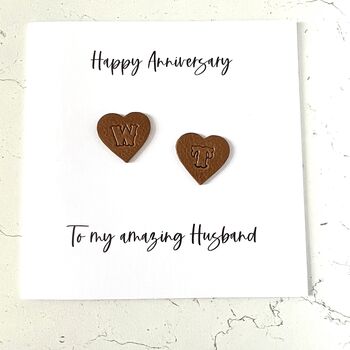 Personalised Wedding Anniversary Card Leather Hearts, 2 of 4