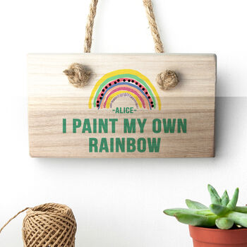 Personalised Rainbow Wooden Hanging Sign, 2 of 2