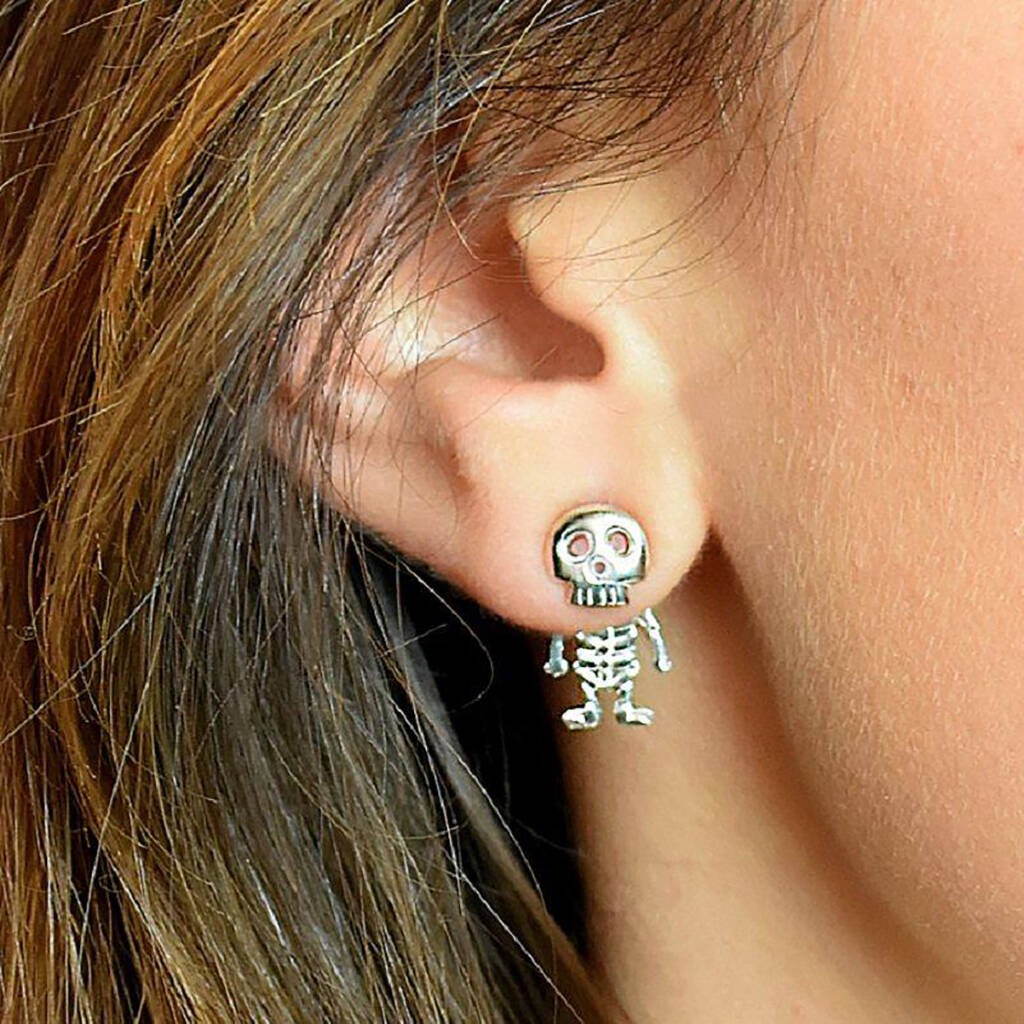 Halloween Sterling Silver Skeleton Stud Earrings, 1 of 6