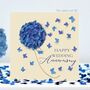 Wedding Anniversary Butterfly Blue Hydrangea Cards, thumbnail 1 of 12